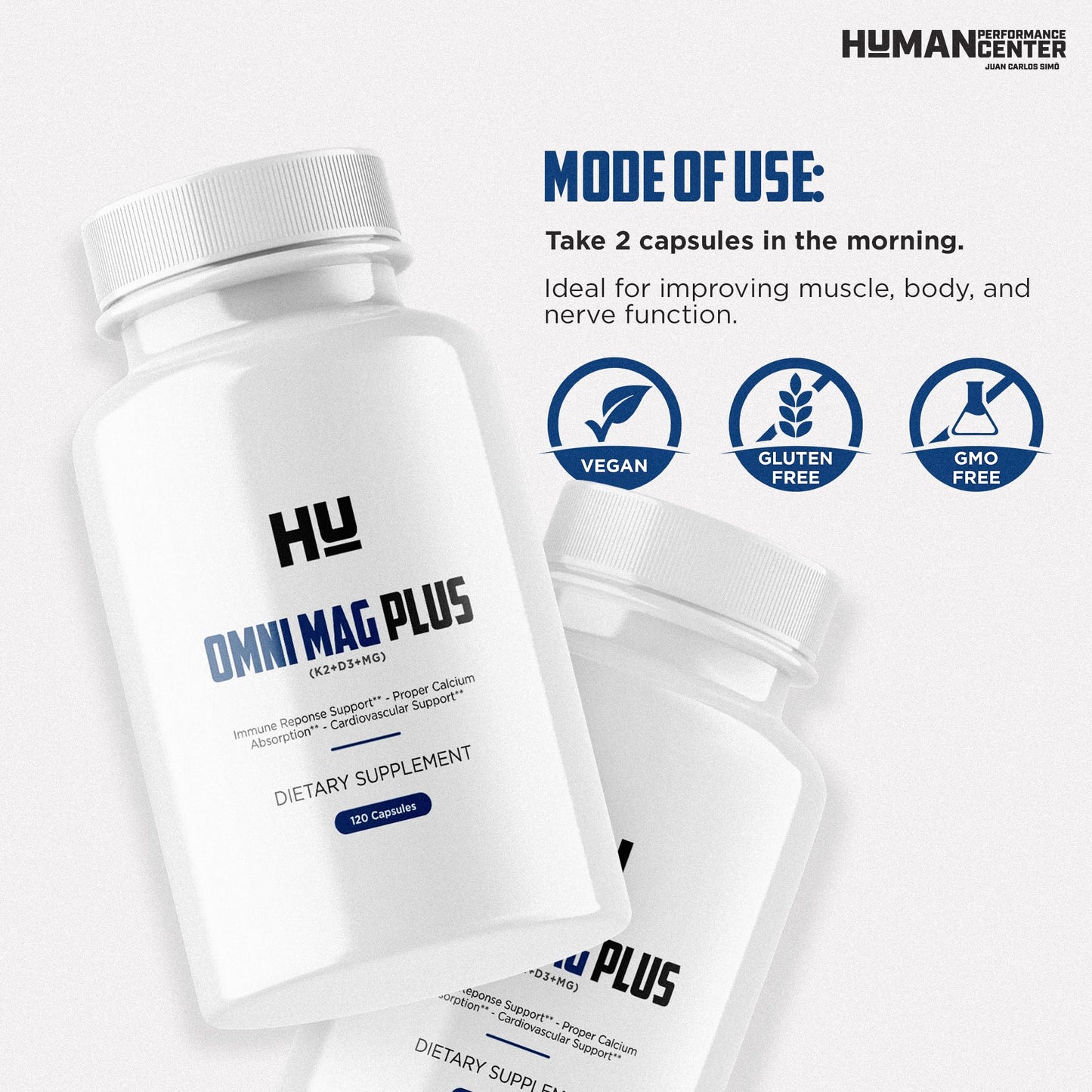 HUMAN PERFORMANCE CENTER JUAN CARLOS SIMO Omni MAG Plus Vitamin D3 K2 Magnesium Supplement 1 Capsule