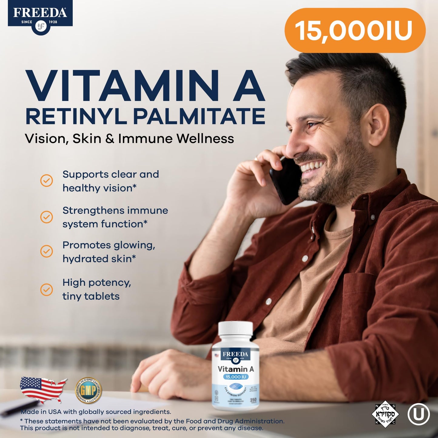 FREEDA Vitamin A 15,000 IU Retinyl Palmitate Tiny Tablets, 250 Tablets