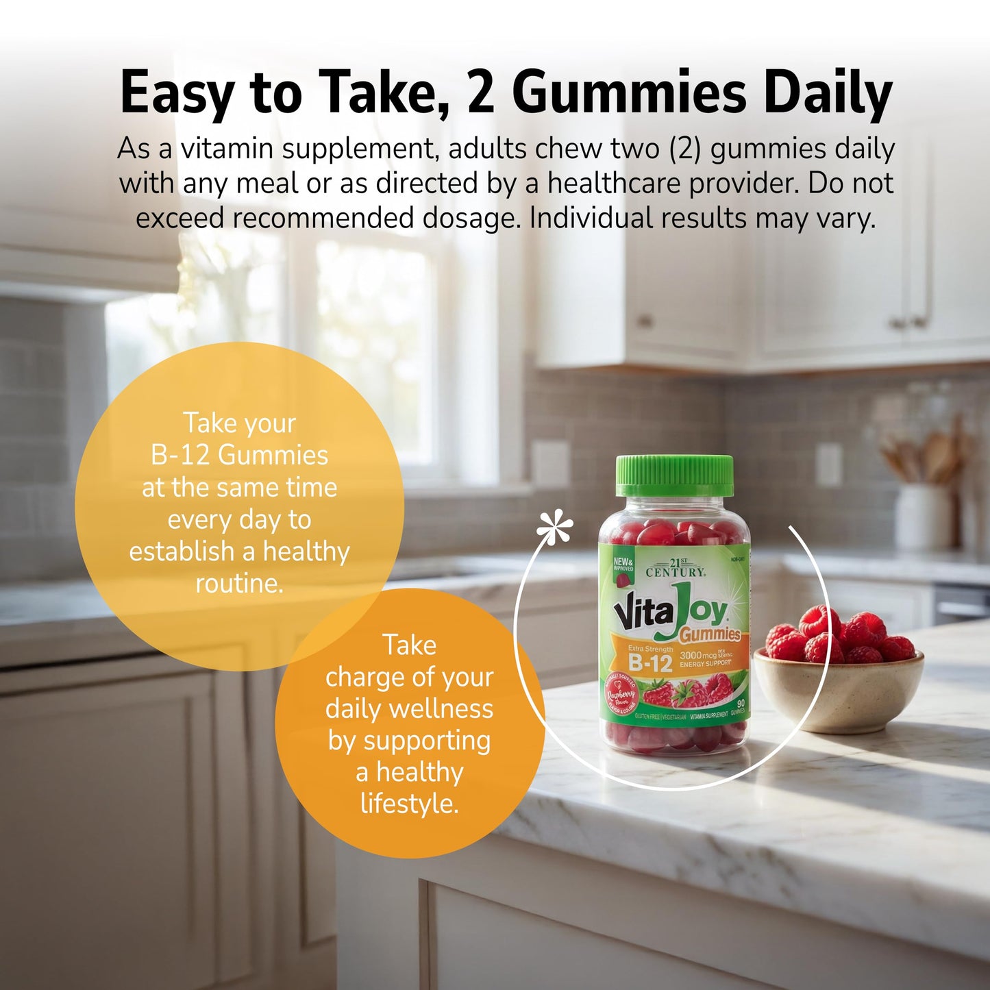 21st Century Vitamin B12 Gummies 3000 mcg, Extra Strength, Energy & Nerve Support, Raspberry, 90 Gummies