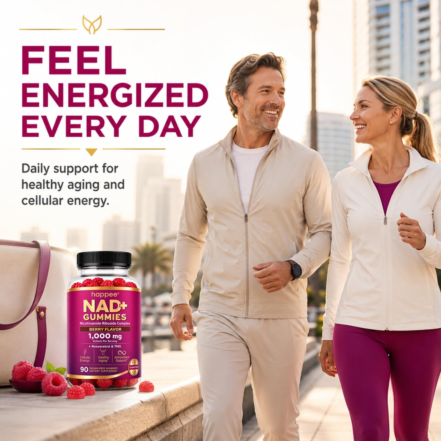 Happee NAD+ Gummies Supplement for Women & Men 90 Count