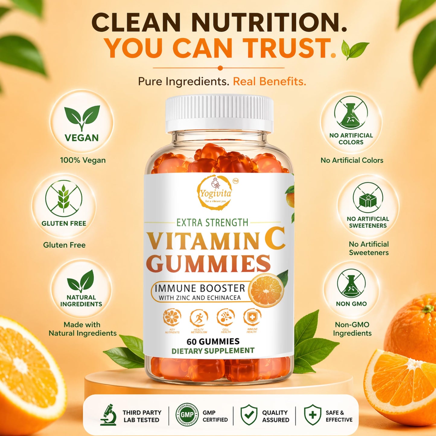 Yogivita Vitamin C Gummies with Zinc & Echinacea – Immune Support – 60 Gummies