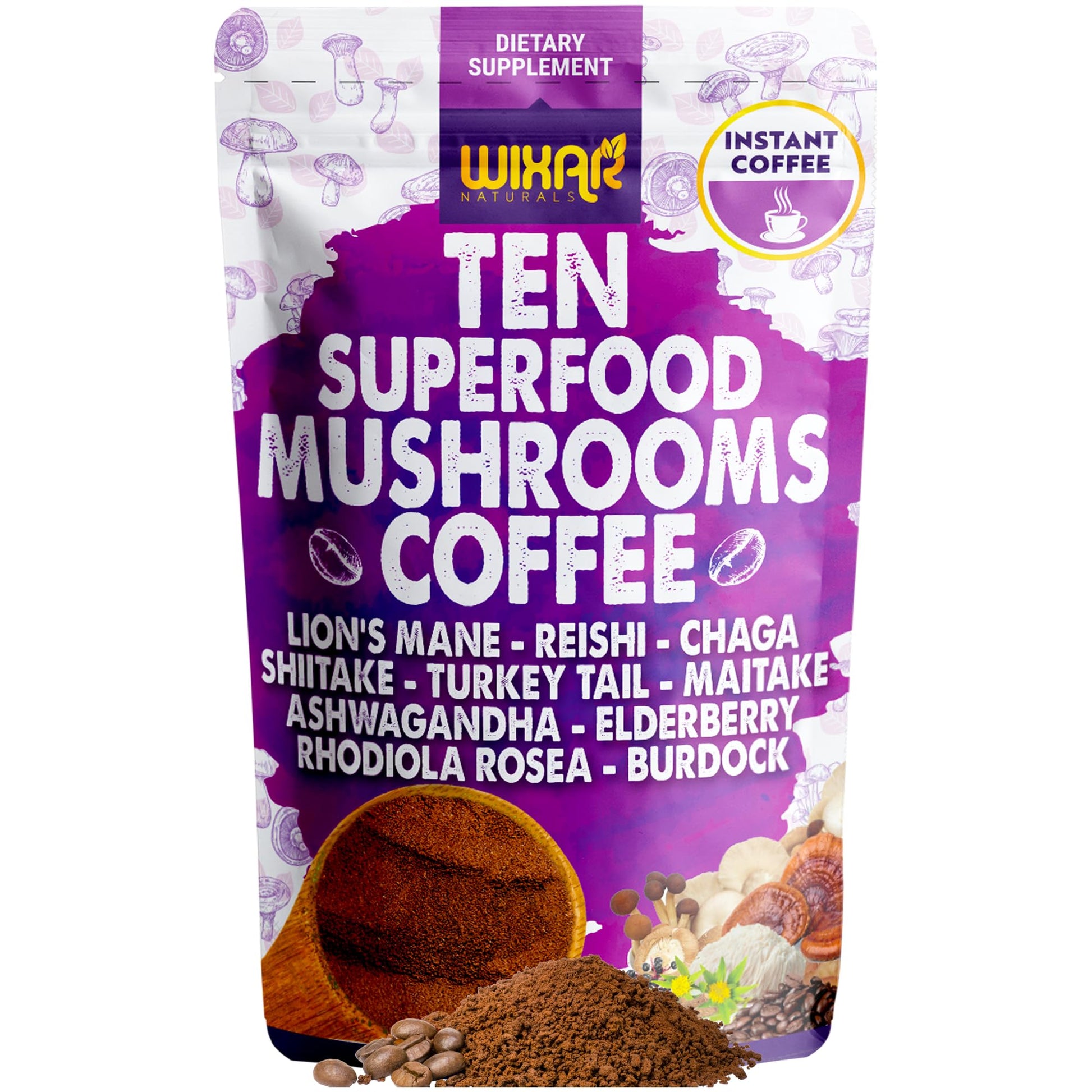 Wixar Naturals Superfood Mushroom Coffee Powder 5 oz