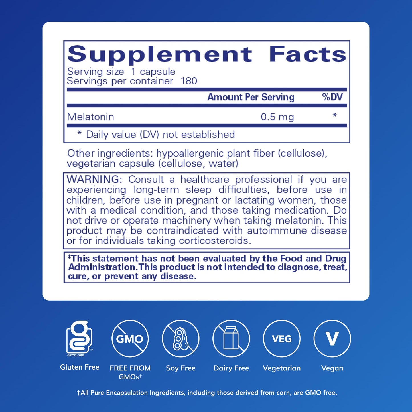 Pure Encapsulations Melatonin 0.5 mg Capsules, 180 Capsules