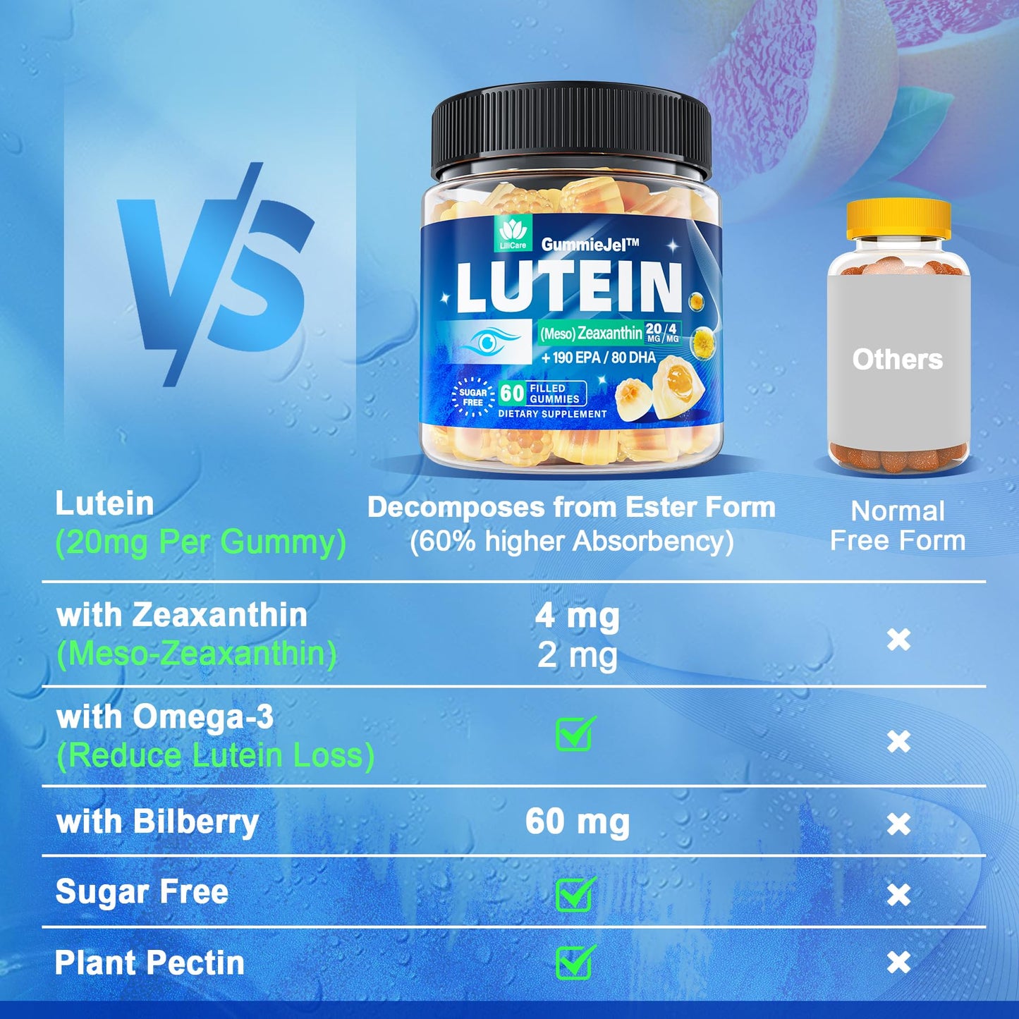 LILICARE Lutein and Zeaxanthin Supplements Gummies for Eyes with Omega-3 EPA DHA, 120 Gummies