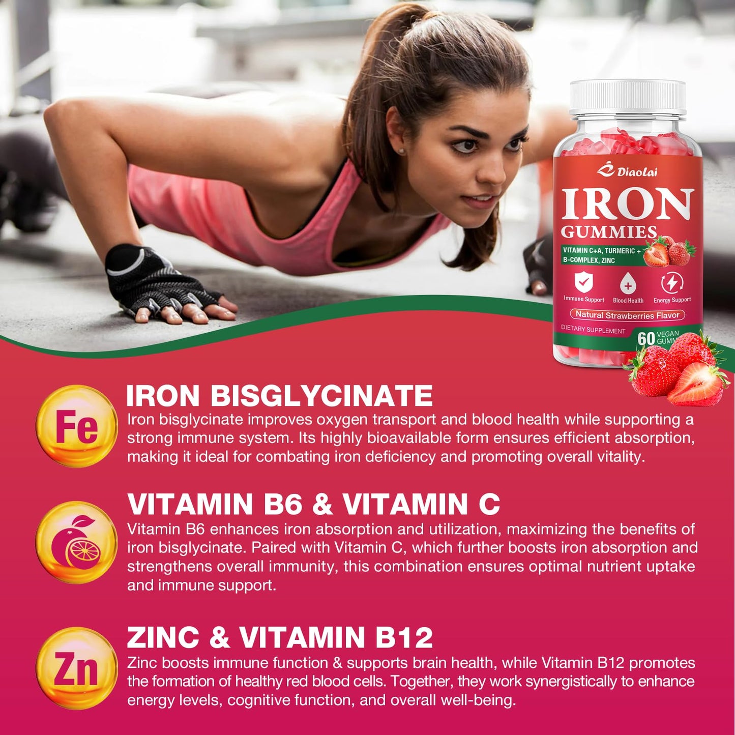 DIAOLAI Vegan Iron Gummies 2 Pack