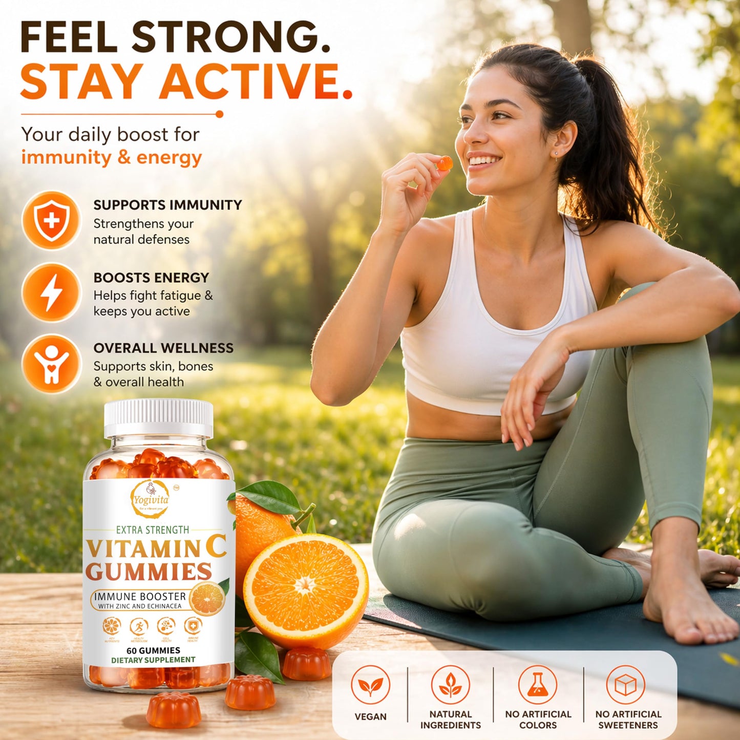 Yogivita Vitamin C Gummies with Zinc & Echinacea – Immune Support – 60 Gummies