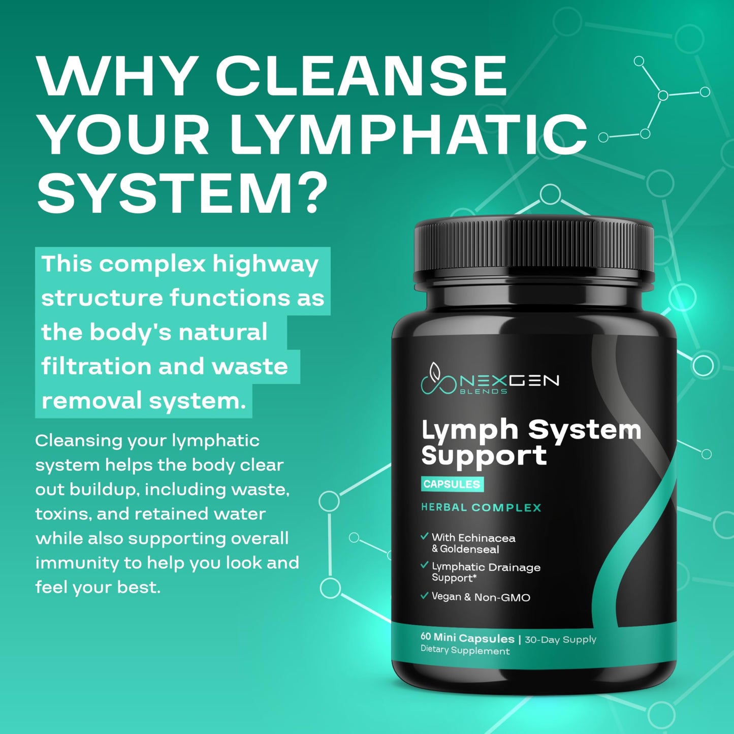 NEXGEN BLENDS Herbal Lymph System Support Supplement Capsule 60 Count