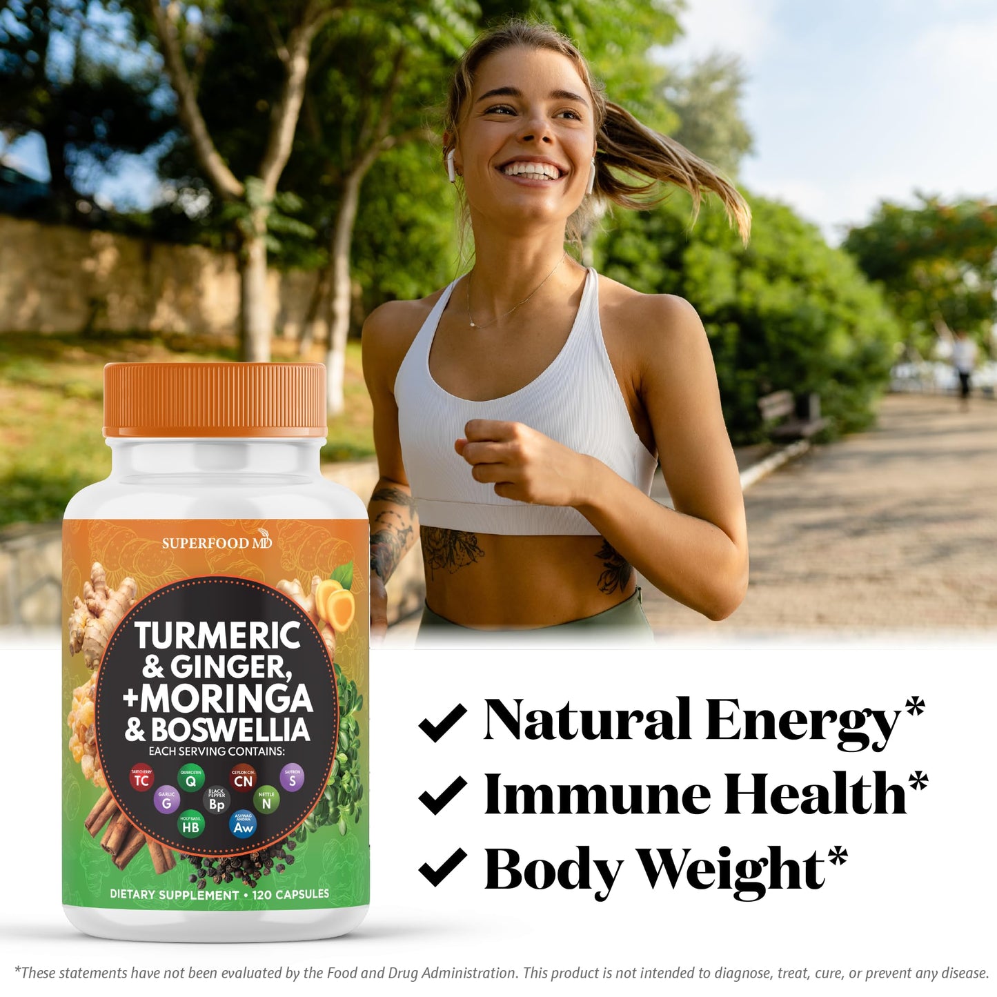 Superfood MD Turmeric Moringa Supplement Capsule 120 Count