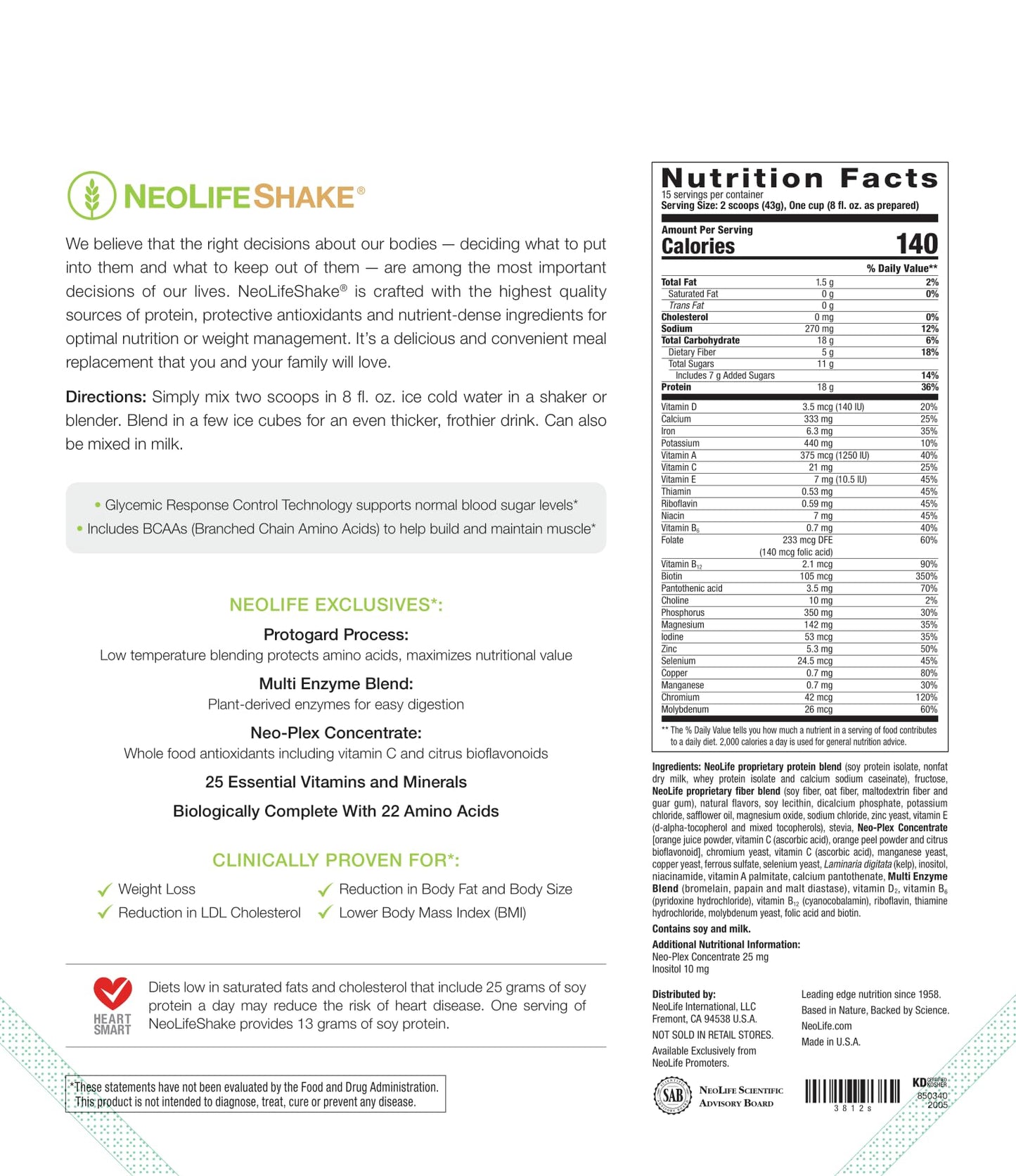 NeoLife NeoLifeShake Meal Replacement Shake Powder 22.8 oz