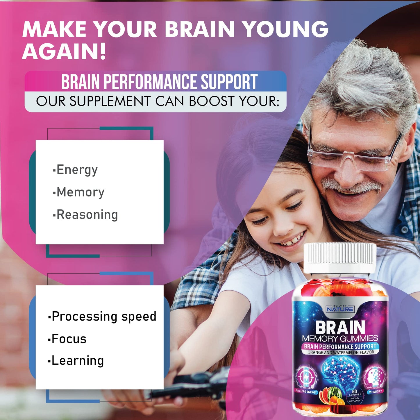 Built by Nature Nootropic Brain Booster Gummies - 60 Gummies