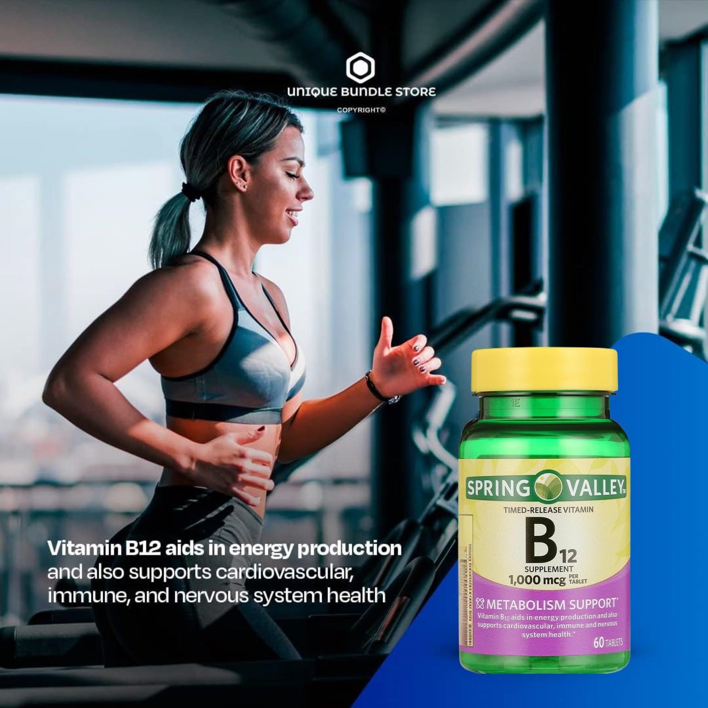Unique Bundle Store Vitamin B12 1000 mcg Timed-Release Tablets 60 Count
