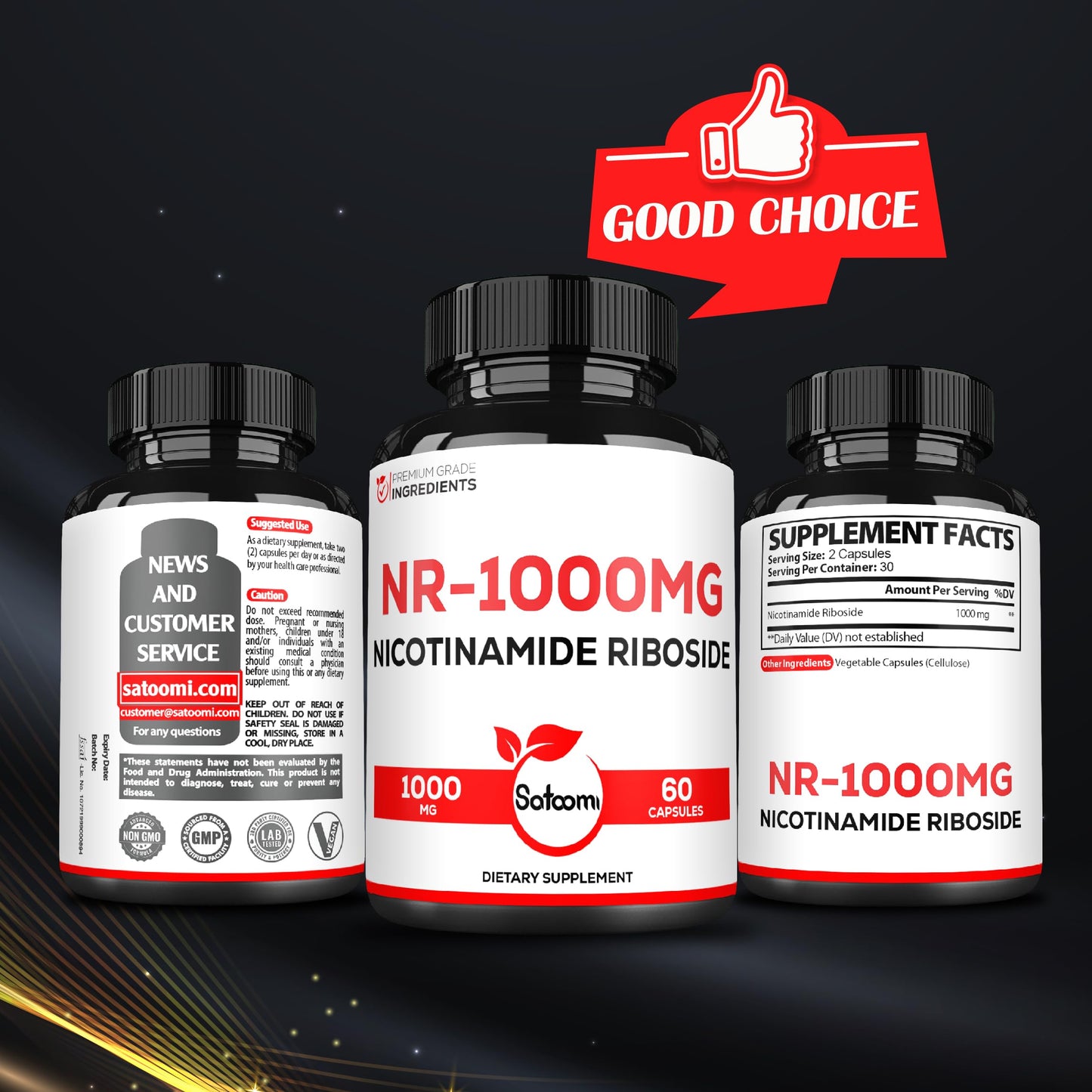 Satoomi NAD Nicotinamide Riboside NR 1000mg Capsule, 60 Count
