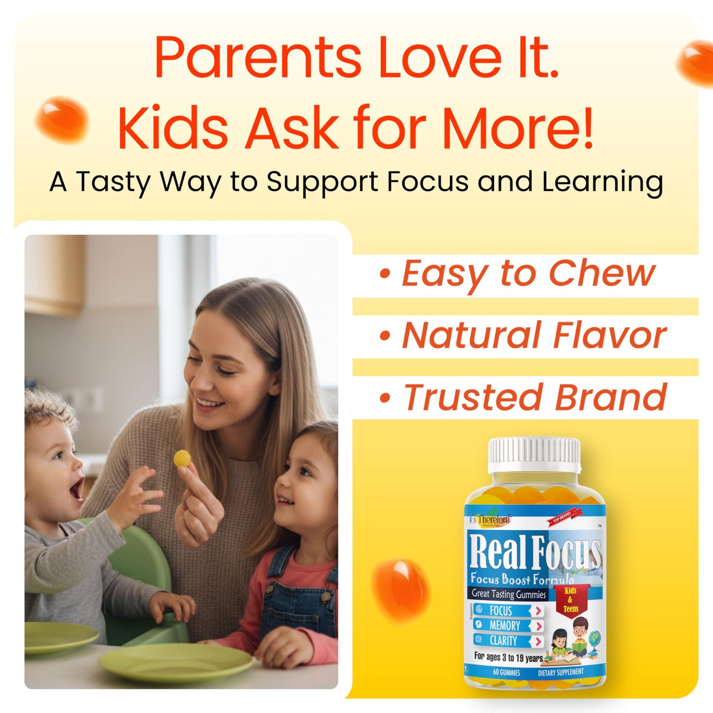 Therefore Real Focus Gummies for Kids & Teens, 60 Gummies