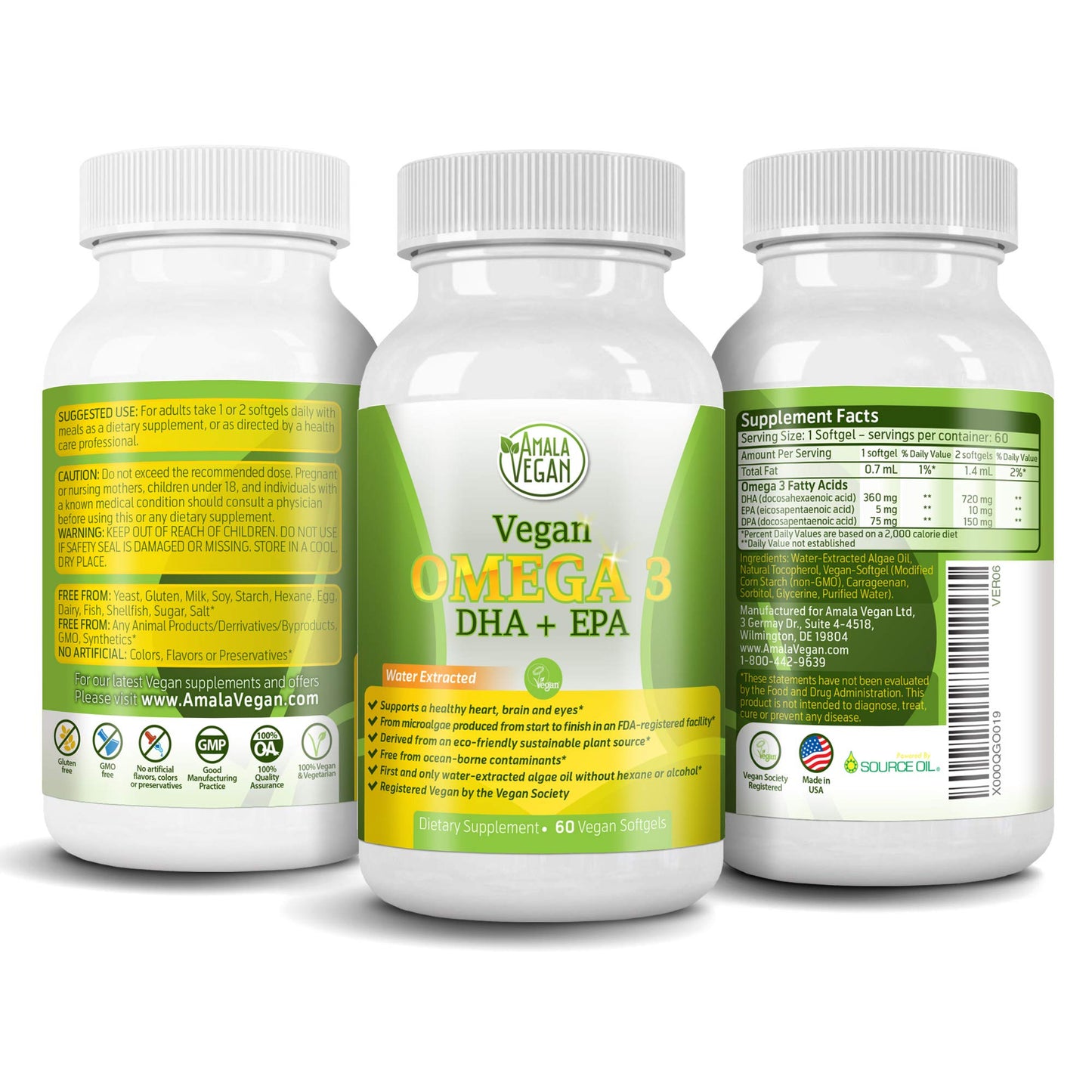 Amala Vegan Potent Vegan Omega-3 Supplement Softgel 60 Count