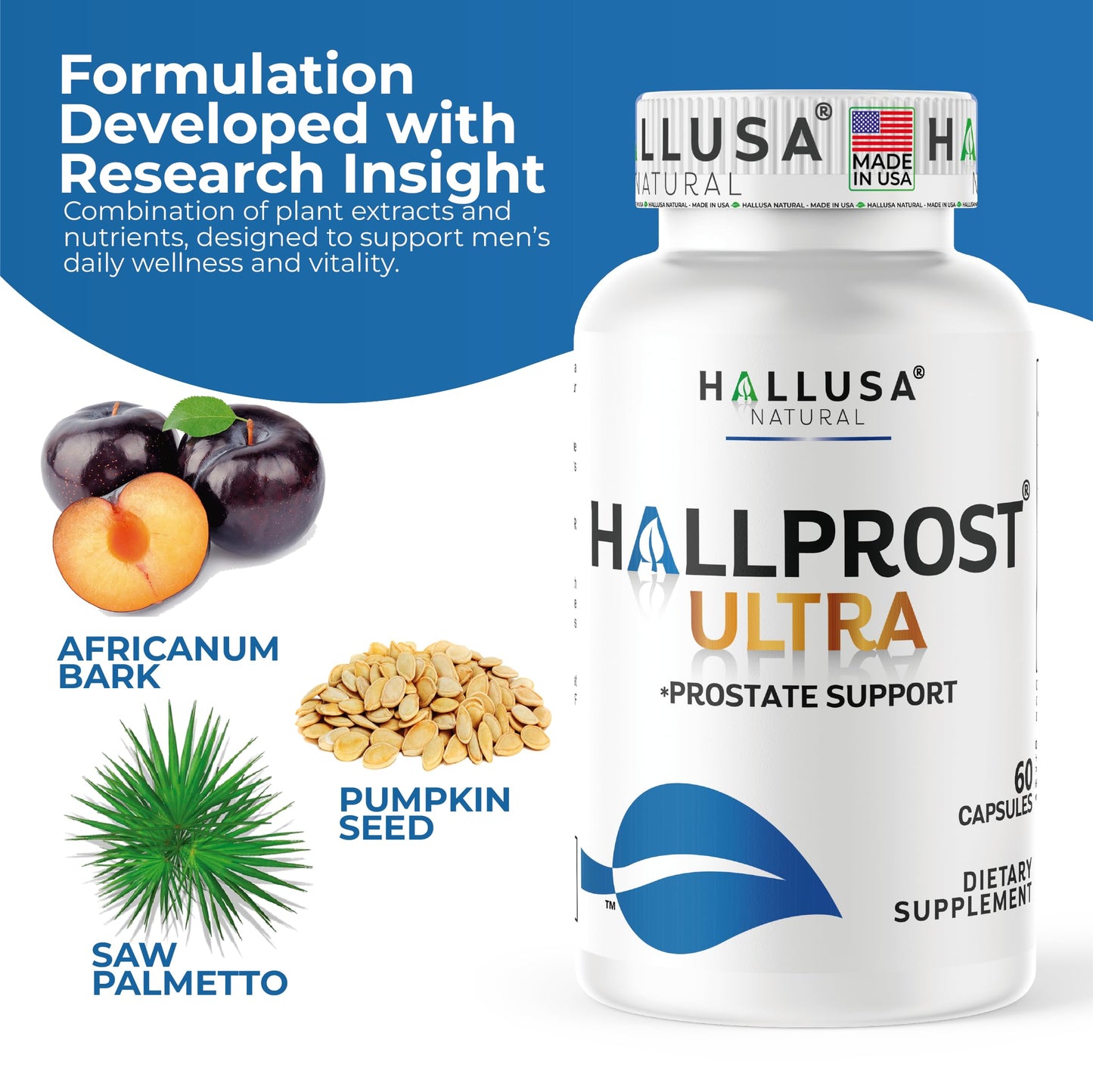 Hallusa Natural Hallprost Ultra Prostate Health Supplement for Men, 60 Capsules