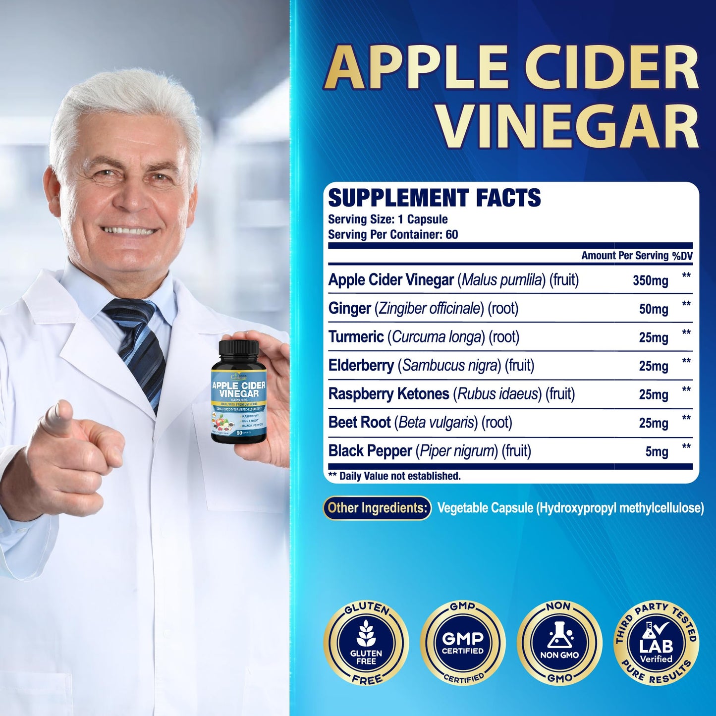 Organic Cadane Apple Cider Vinegar Extract Capsules, 120 Capsules