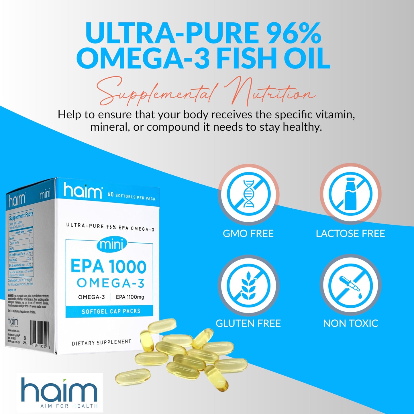 HAIM EPA1000 MINI Pure EPA Fish Oil Supplement 60 Softgels