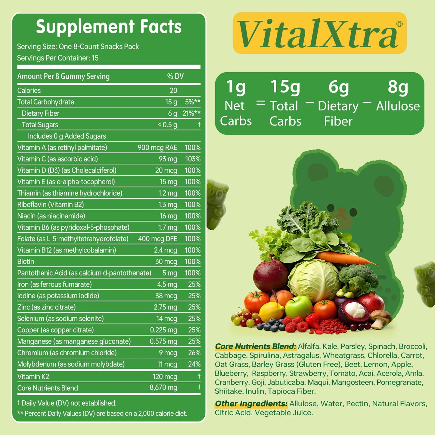VitalXtra Sugar-Free Greens Gummies 120 Count