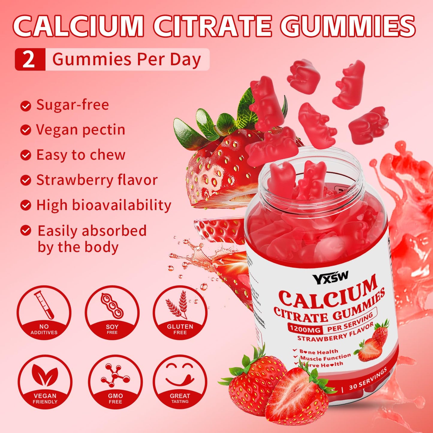 YXSW Calcium Citrate Gummies 1200mg, 120 Count