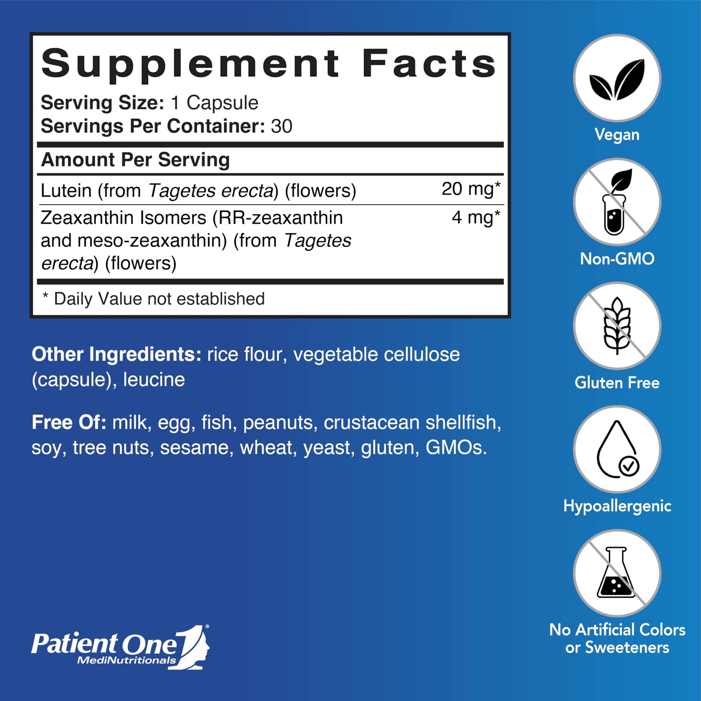 Patient One Meso-Z Vision Meso-Zeaxanthin + Eye Carotenoids, 30 Capsules
