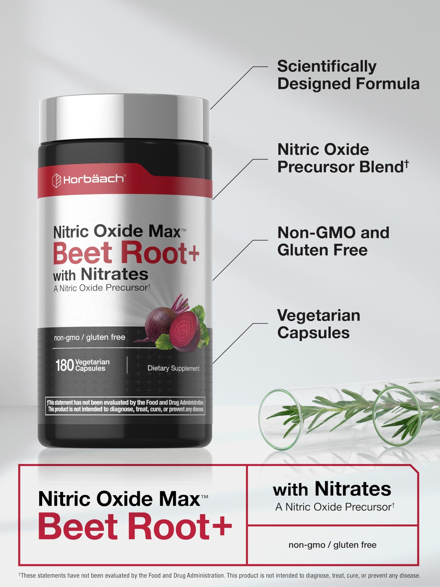Horbäach Nitric Oxide Beet Root Capsule, 180 Count