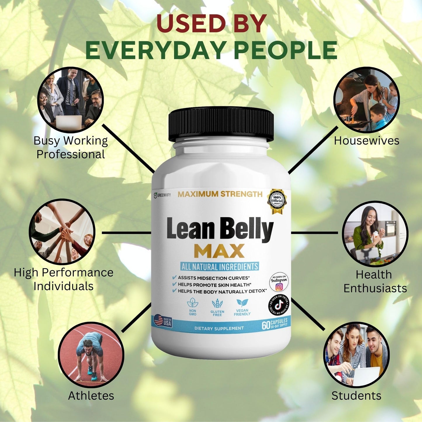 GREENVIFY Lean Belly Max Natural Supplement Capsules, 60 Count