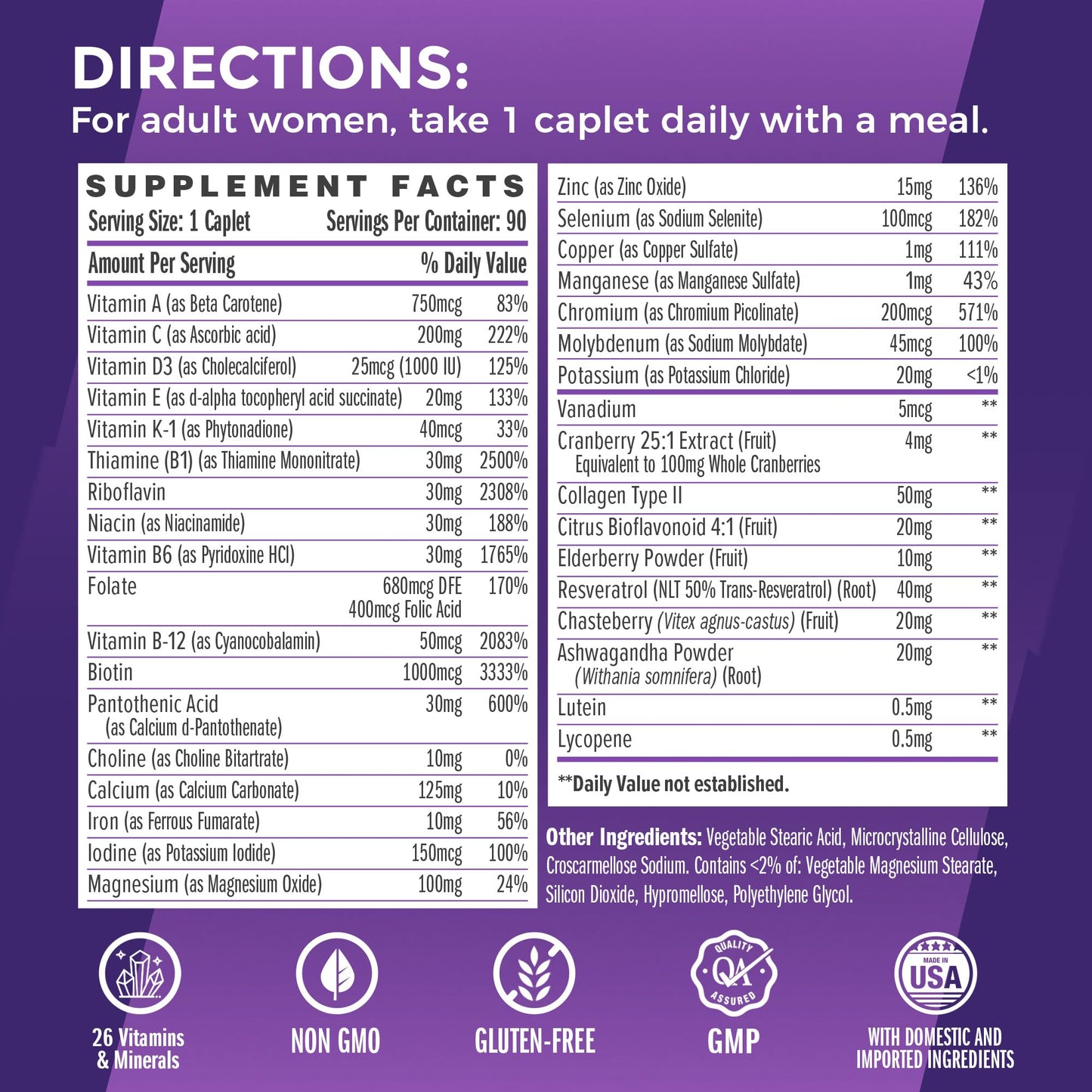 Vitamin World Ultra 360 Multivitamin for Women One Daily, Stress Support Caplets 90