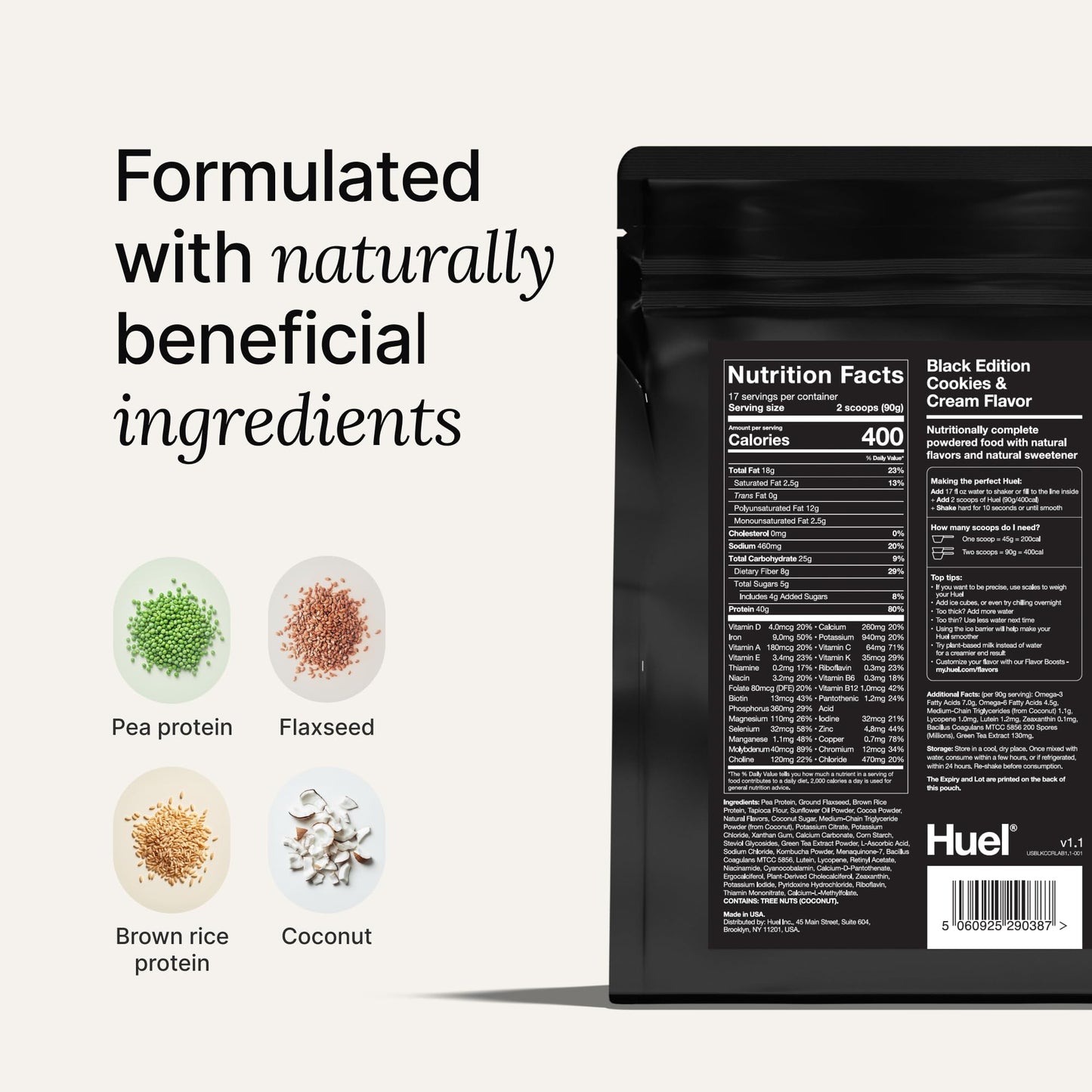 Huel Black Edition Cookies and Cream 40g Vegan Protein Powder, 3.37 Pound