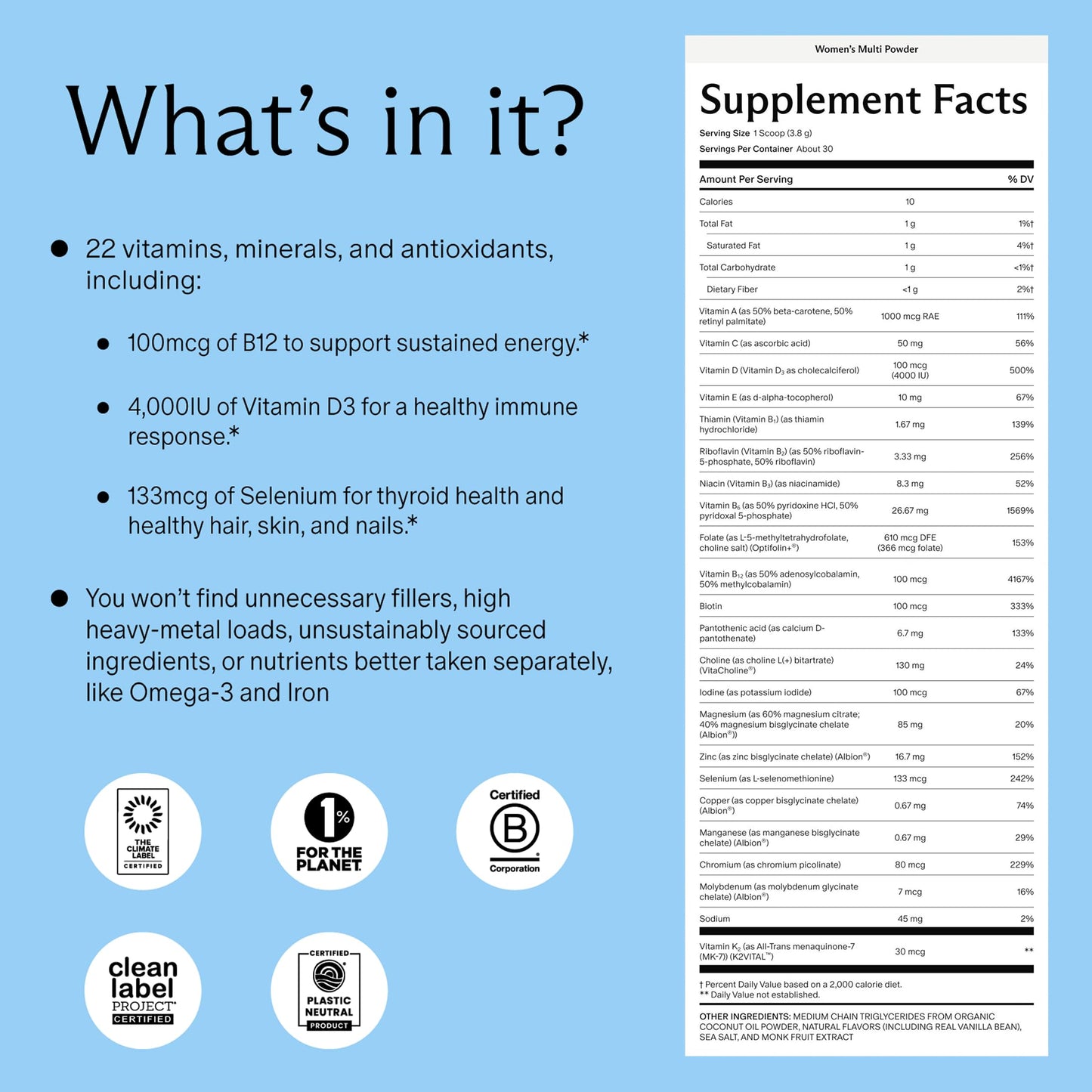 Needed. Multivitamin Powder for Women with 22 Vitamins, Minerals and Antioxidants, 4 oz