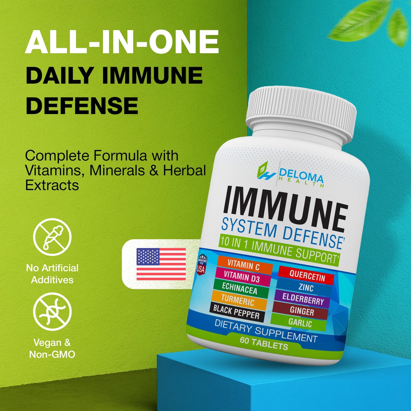 Deloma Health 10 in 1 Immune System Support Supplement Tablet, 60 Count