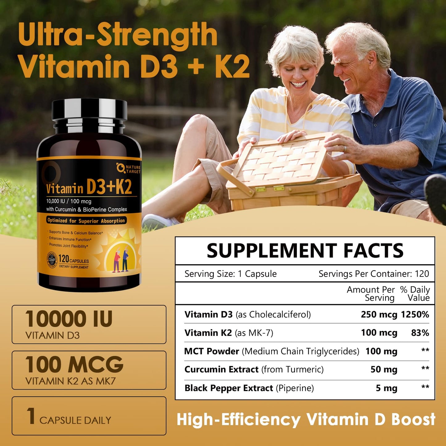 NATURE TARGET Vitamin D3 K2 Capsule 120 Count
