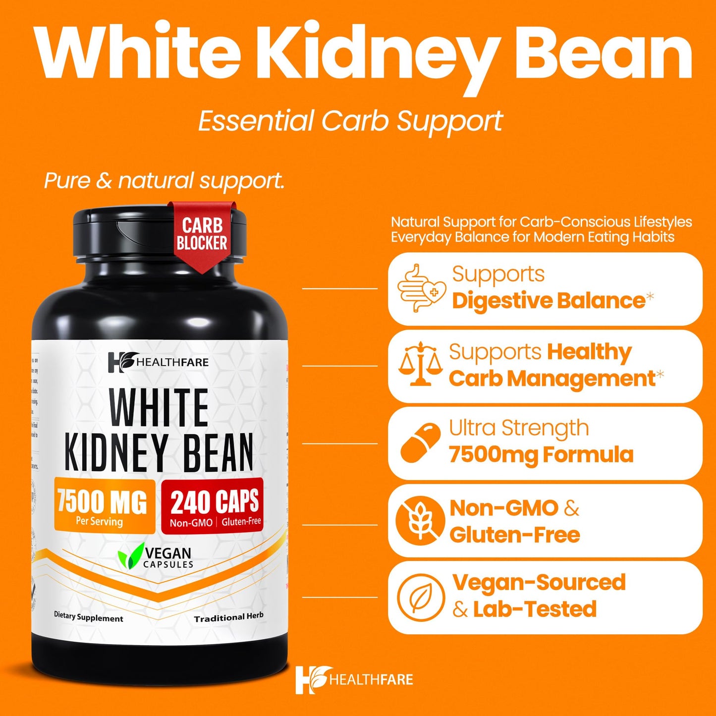Healthfare White Kidney Bean Extract Capsules 240 Count