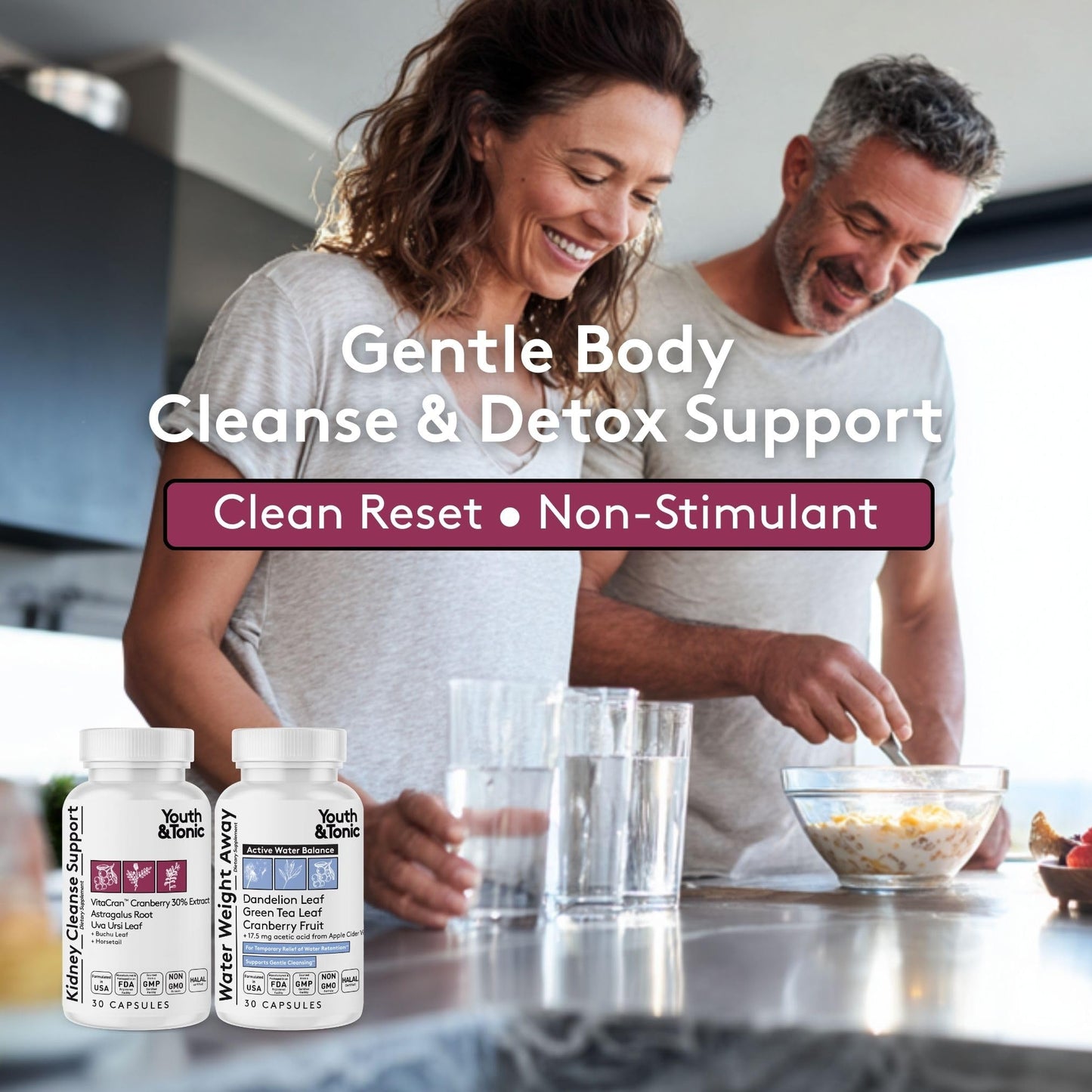 Youth & Tonic Gentle Body Cleanse & Detox – Clean Reset with Natural Flush & Diuretic Balance – 60 Capsules