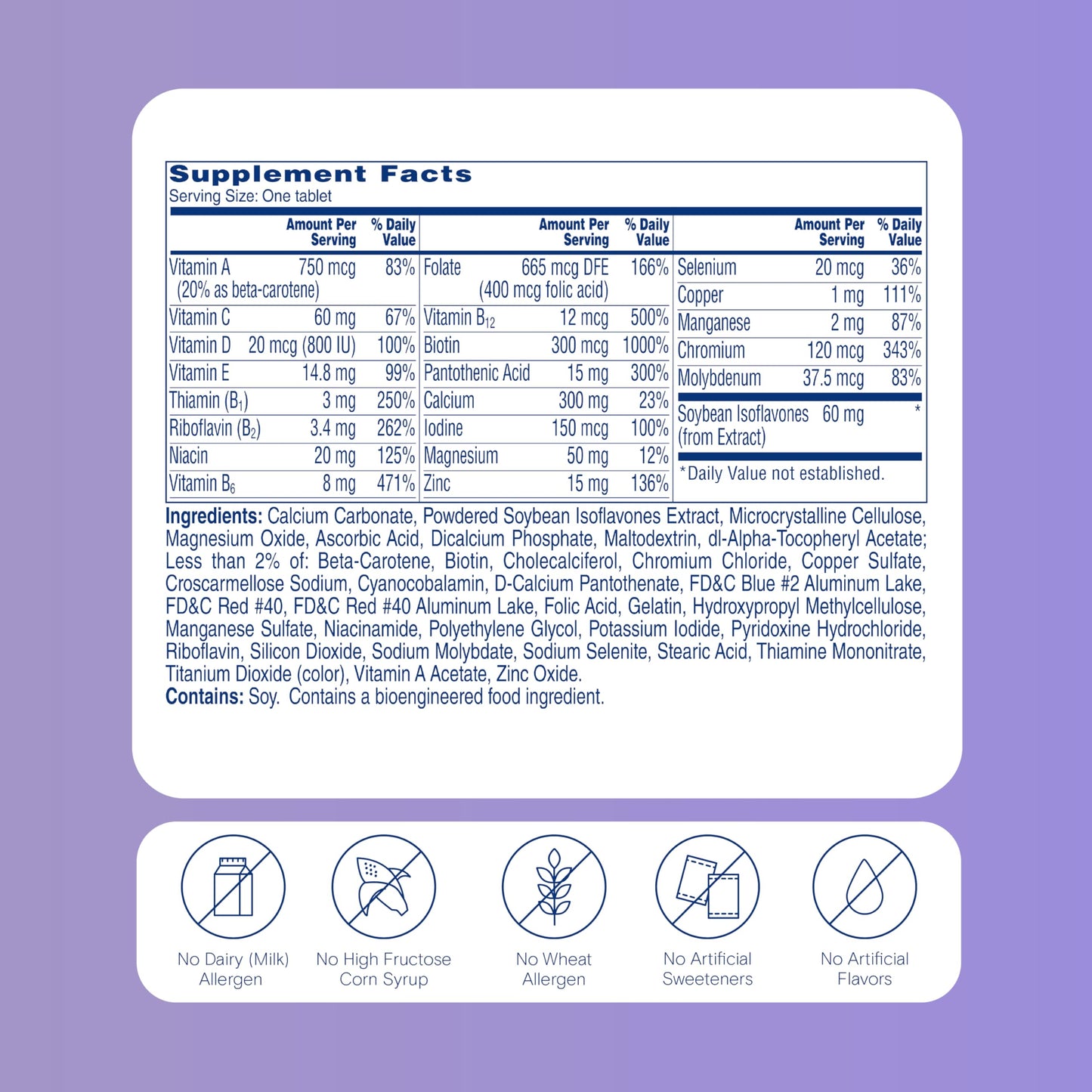 ONE A DAY Women's Menopause Multivitamin with Vitamin A, Vitamin C, Vitamin D, Vitamin E and Zinc for Immune Health Support, Bone Health, 50 Tablets