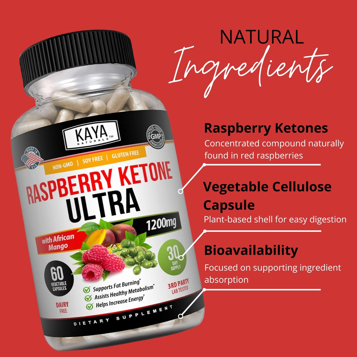 Kaya Naturals Raspberry Ketone Diet Capsule 60 Count