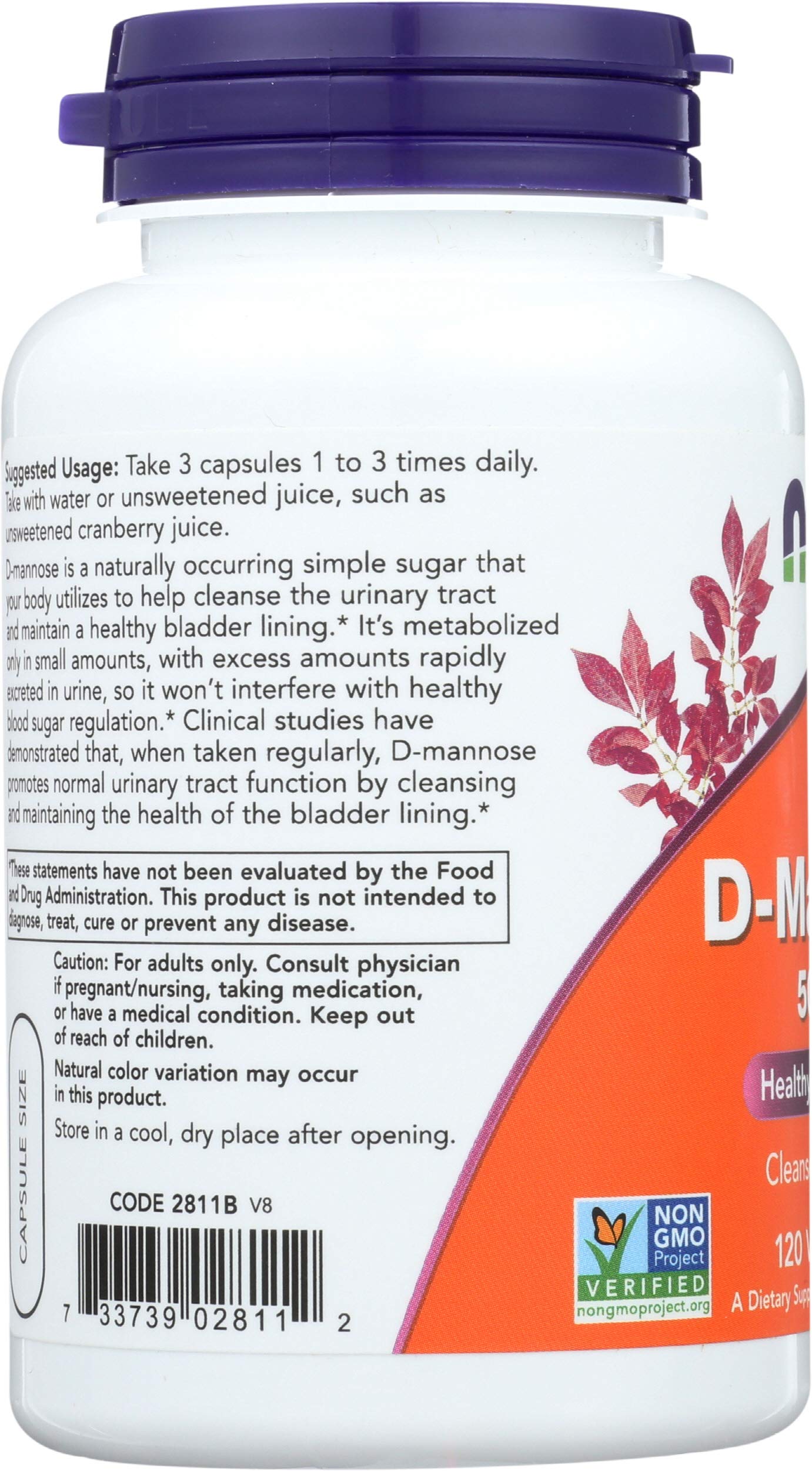 NOW Foods D-Mannose 500 mg Capsule, 360 Capsules