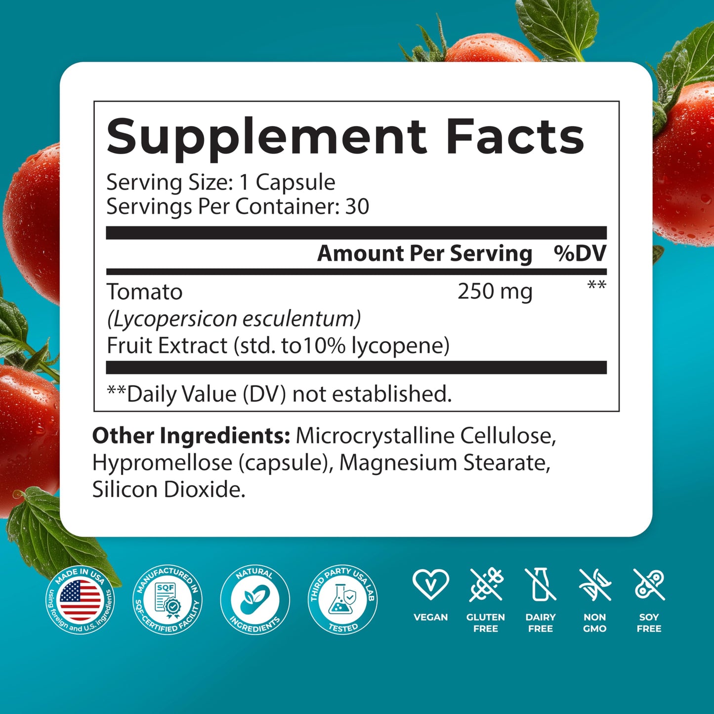 PUREHEALTH RESEARCH Lycopene for Women & Men - Antioxidant Wellness Support with Tomato Fruit Extract, Standardized to 10% Lycopene, Daily Vitality, High Potency 250mg, 30 Capsules