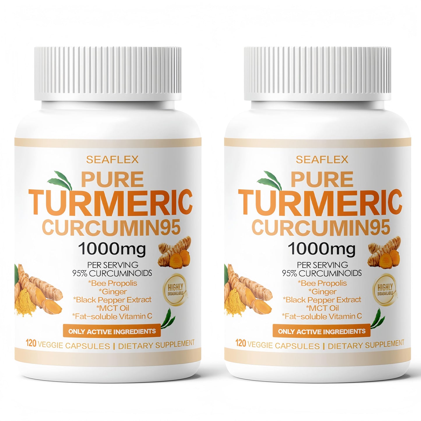 SEAFLEX Turmeric Curcumin Supplement 1000mg, 95% Curcuminoids with Bee Propolis, 240 Capsules