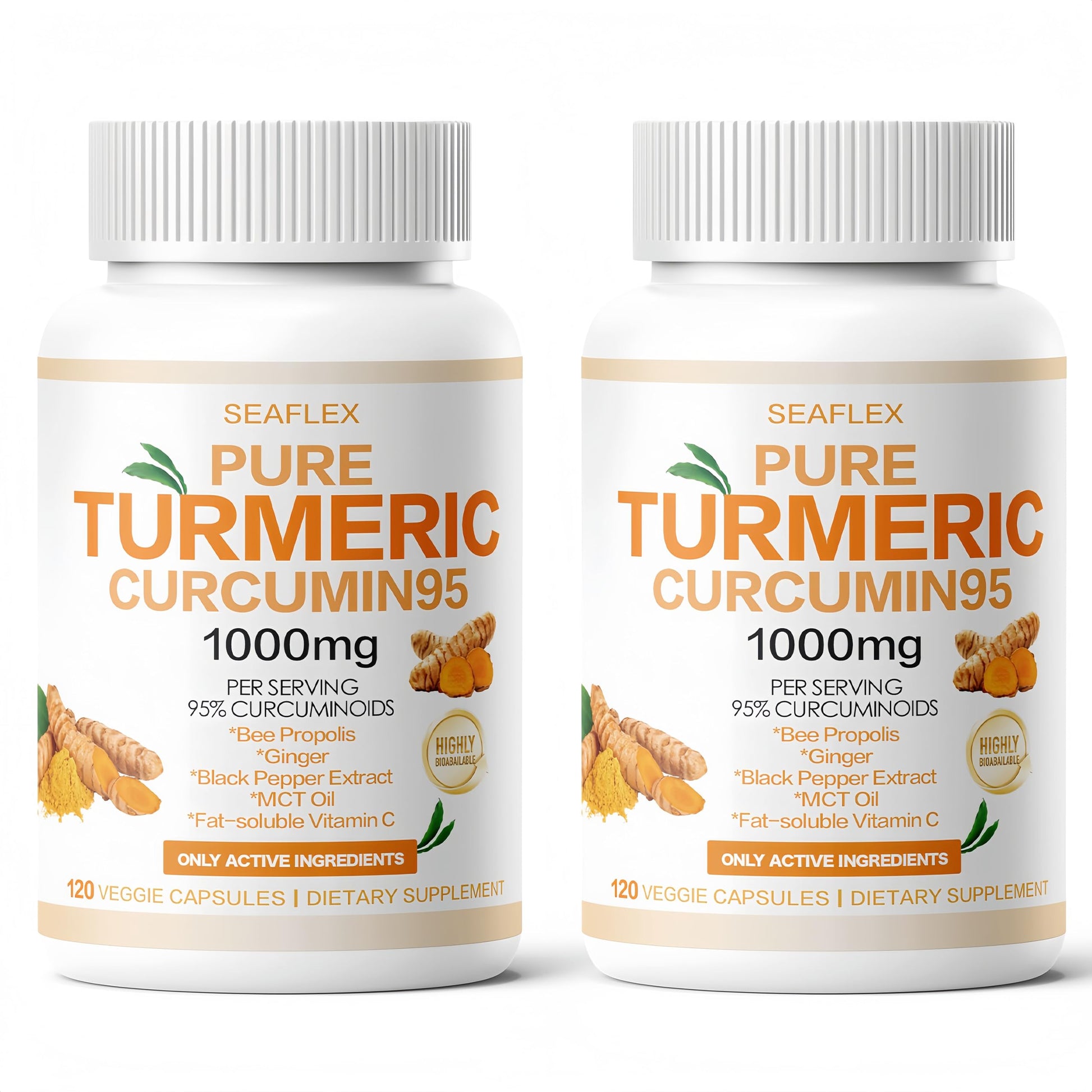 SEAFLEX Turmeric Curcumin Supplement 1000mg, 95% Curcuminoids with Bee Propolis, 240 Capsules