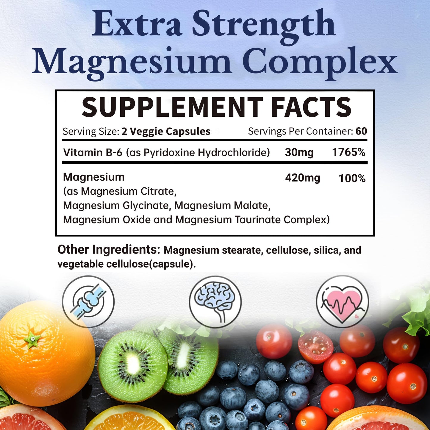 NoMiLu Magnesium Complex 420mg 5-in-1 Magnesium Supplement with Glycinate, Citrate, Malate, Oxide, Taurinate + 30mg Vitamin B6, 120 Capsules