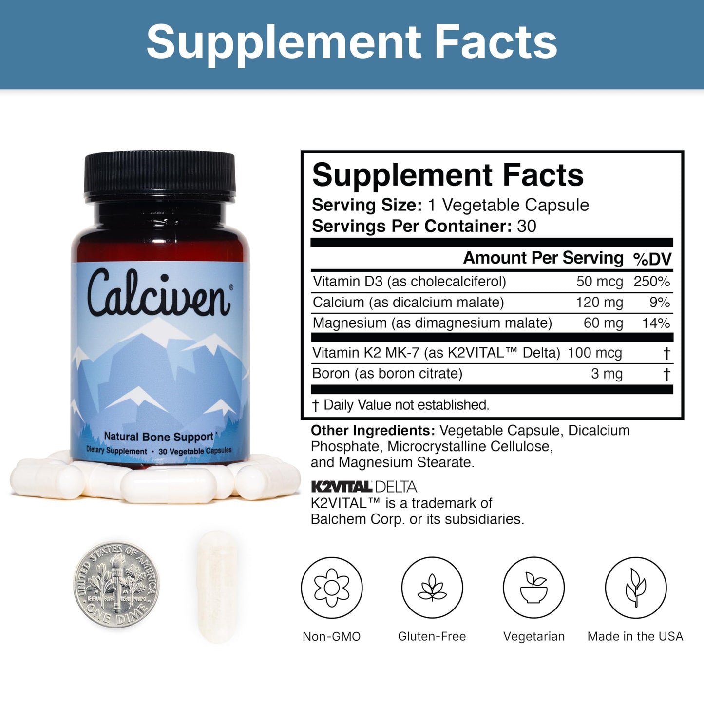 Calciven Natural Bone Support Supplement Capsule, 30 Capsules