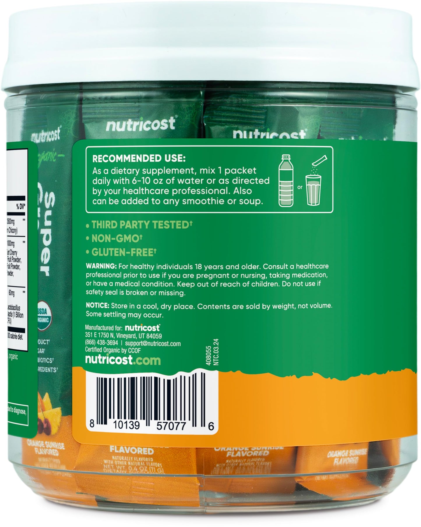 Nutricost Organic Super Greens Orange Sunrise Flavored Powder 8.1 Ounce