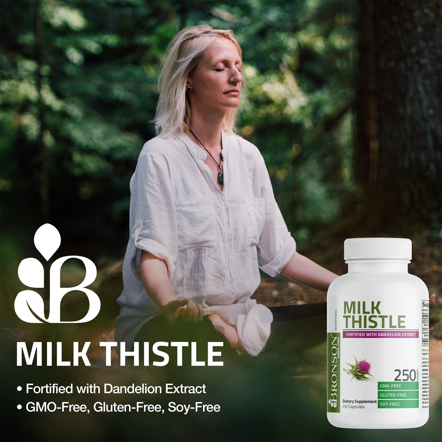 Bronson Milk Thistle Silymarin Marianum & Dandelion Extract Capsules, 90 Count