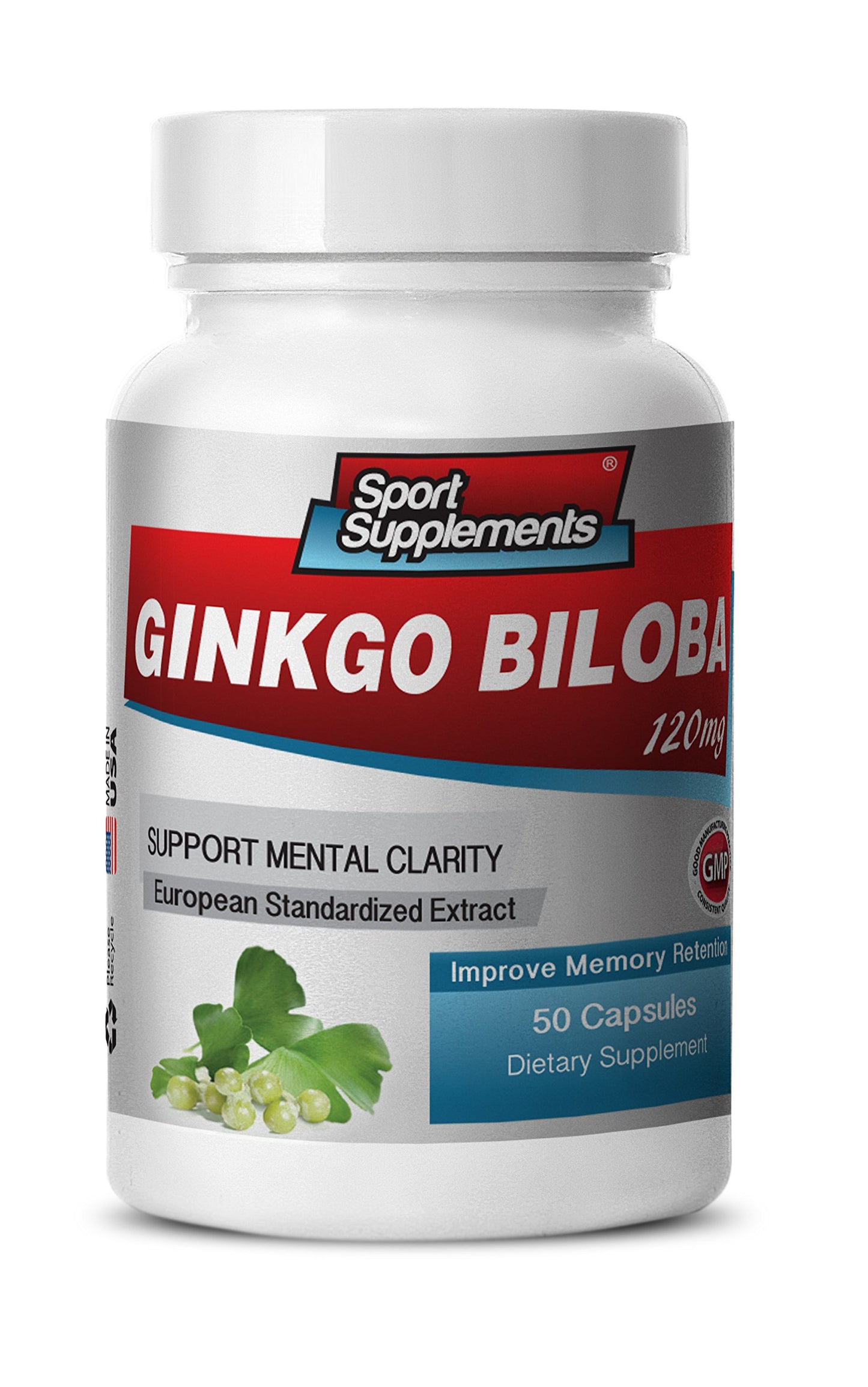 Sport Supplements Ginkgo Biloba 120mg Capsules, 60 Count