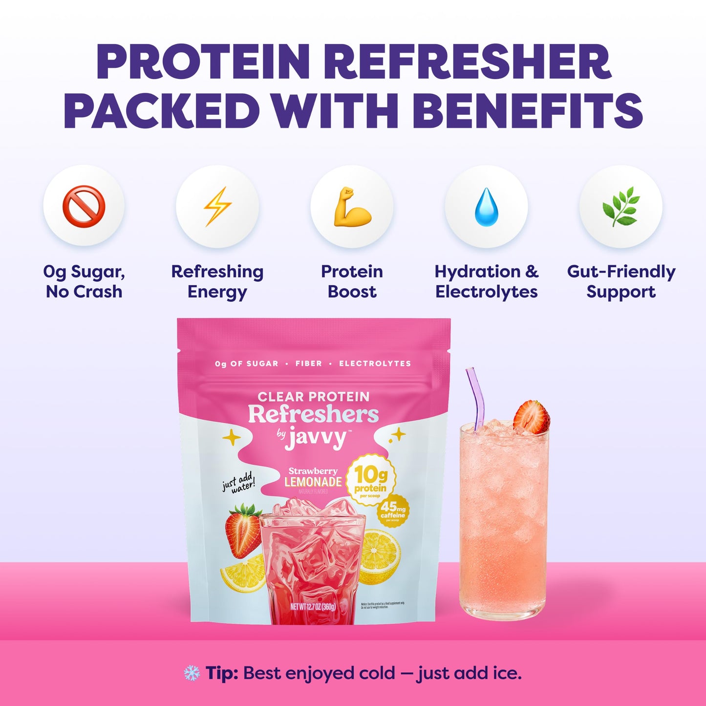 Javvy Clear Protein Powder with Clear Whey Protein, Strawberry Lemonade, 12.7