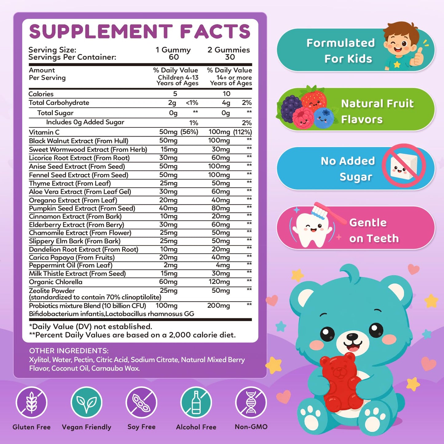 CFILIHTC 21-in-1 Parasite Cleanse for Humans & Kids – Herbal Gut Health & Digestive Gummies, 60 Gummies