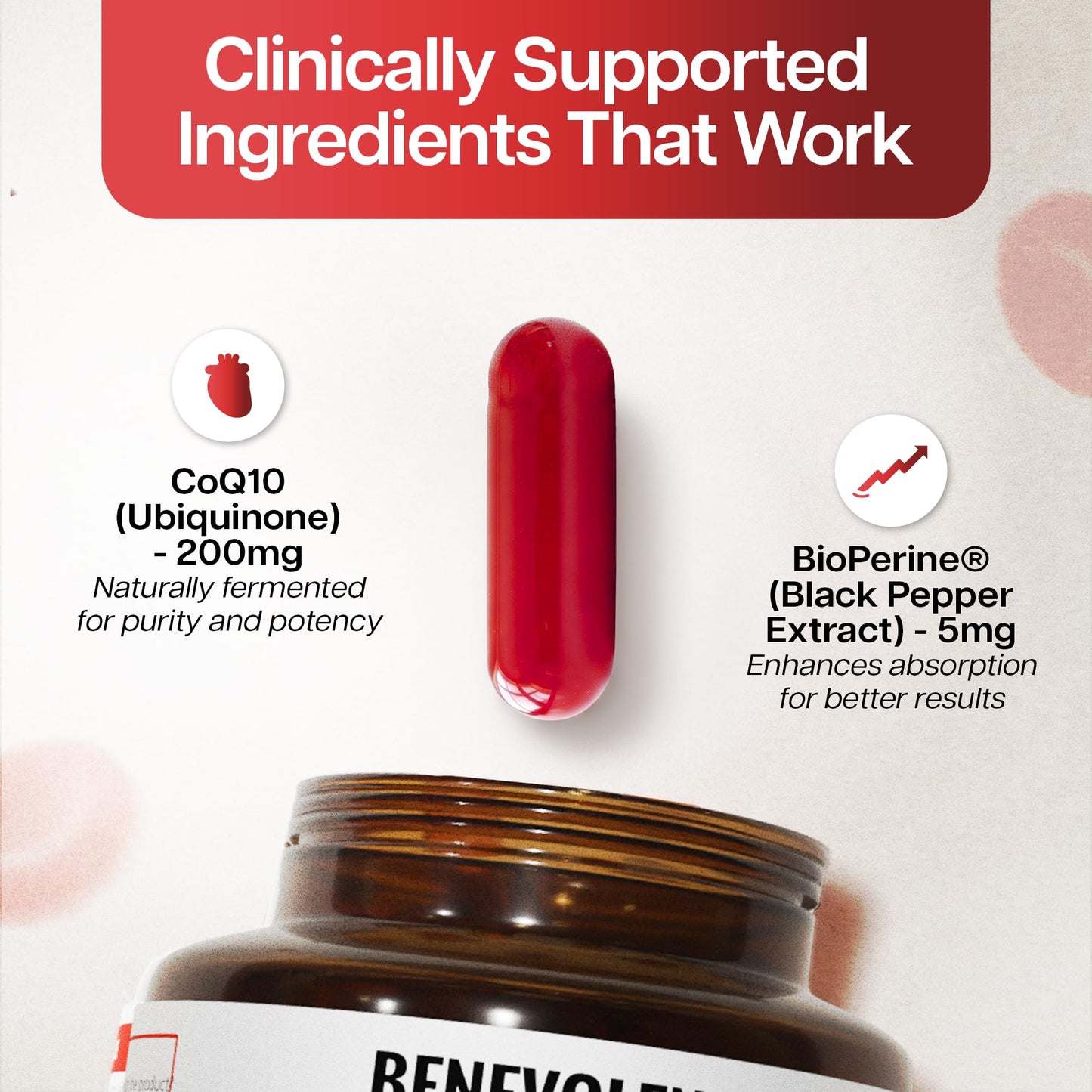 Benevolent Nourishment CoQ10 200mg with BioPerine for Max Absorption Softgels 100 Count