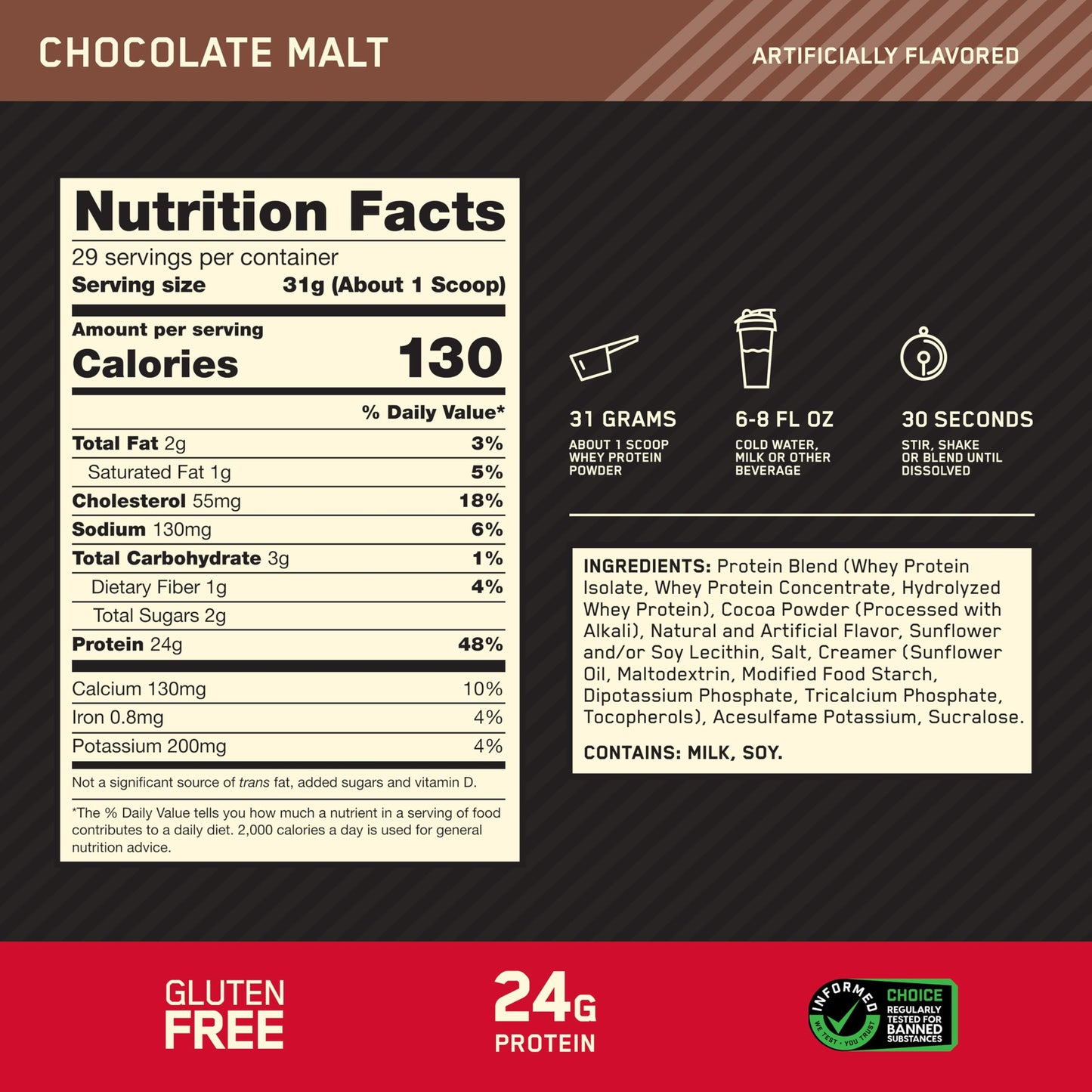 Optimum Nutrition Gold Standard 100% Whey Protein Powder, Chocolate Malt, 2 lb, 32 Servings