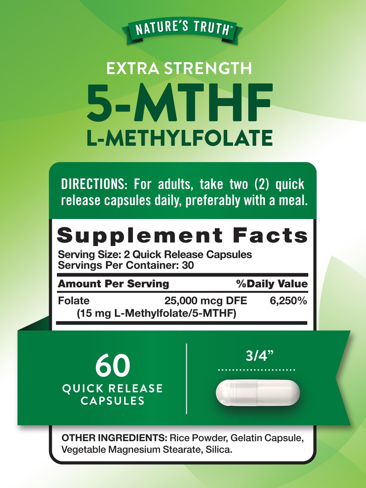 Nature's Truth L Methylfolate 15mg Capsules, 60 Count