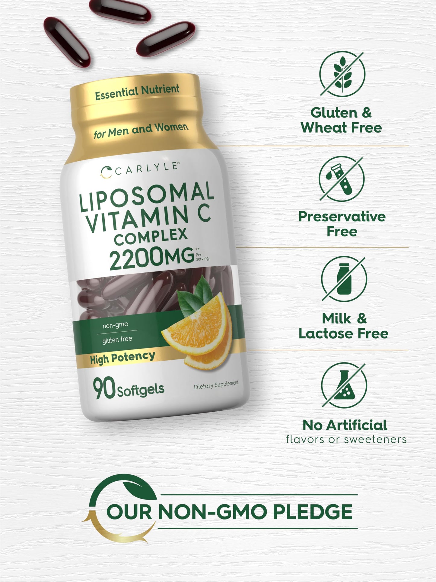 Carlyle Liposomal Vitamin C | 2200mg | 90 Softgels | High Potency Complex Supplement | Non-GMO, Gluten Free Supplement Packaging May Vary (Pack of 2)